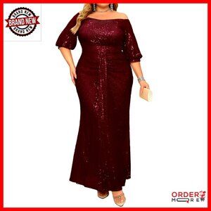 Plus Size Sequin Off Shoulder Maxi Dress Formal Evening Gown Cocktail